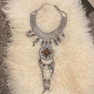 Bohemian Silver and Brown Statement Necklace